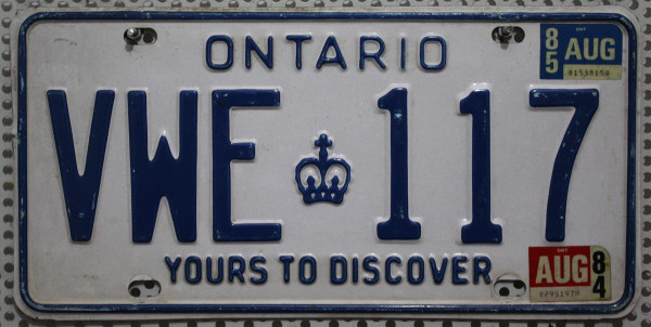 ONTARIO Yours To Discover - Nummernschild # VWE117 =