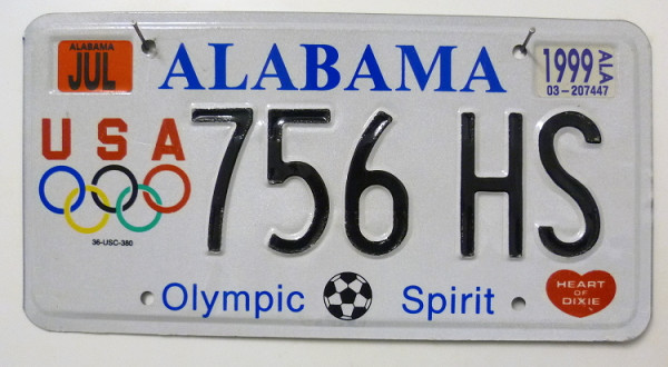 ALABAMA Olympic Spirit - Nummernschild ## 756HS =