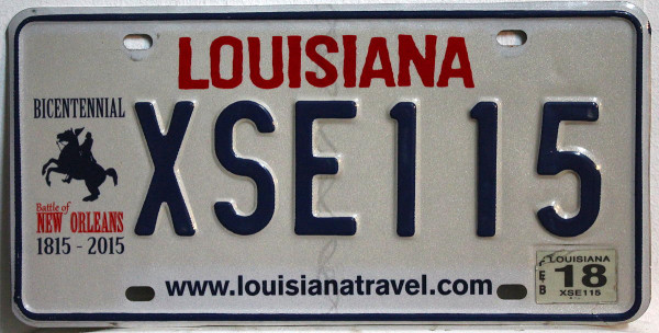 LOUISIANA 1815 2015 Bicentennial - Nummernschild # XSE115 =