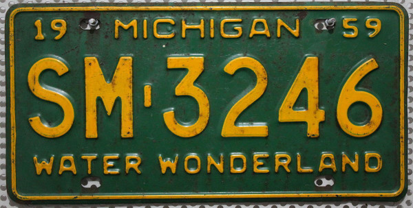 MICHIGAN 1959 Oldtimer Nummernschild # SM3246 ...