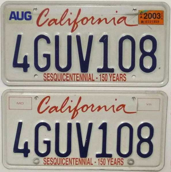 CALIFORNIA Schilder PAAR - Zwei USA Nummernschilder # 4GUV108