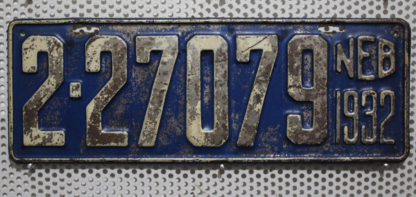 NEBRASKA 1932 Oldtimer Nummernschild # 227079