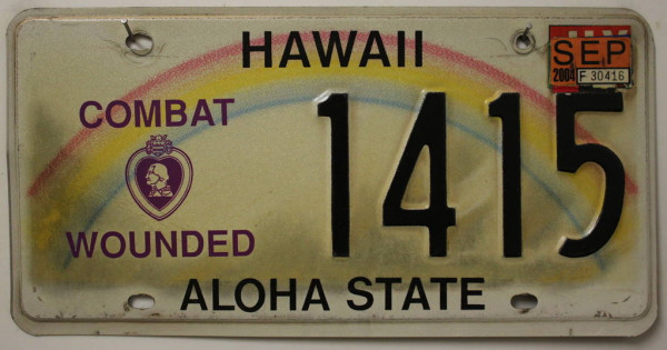 HAWAII mit Motiv Purple Heart Medal - Nummernschild # 1415 =