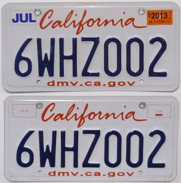 CALIFORNIA Schilder PAAR - Zwei USA Nummernschilder # 6WHZ002 =