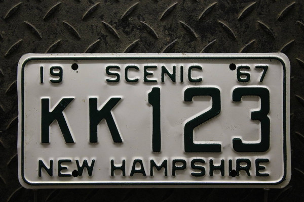 NEW HAMPSHIRE 1967 Oldtimer Nummernschild # KK123