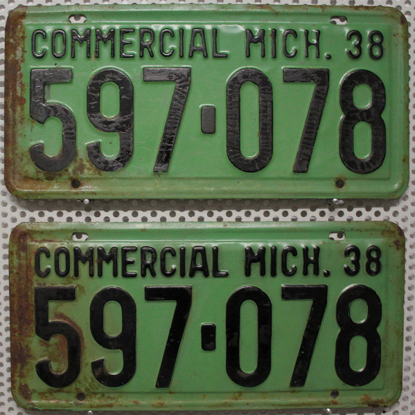 MICHIGAN 1938 Oldtimer Schilder PAAR - USA Nummernschilder # 597078 ≡
