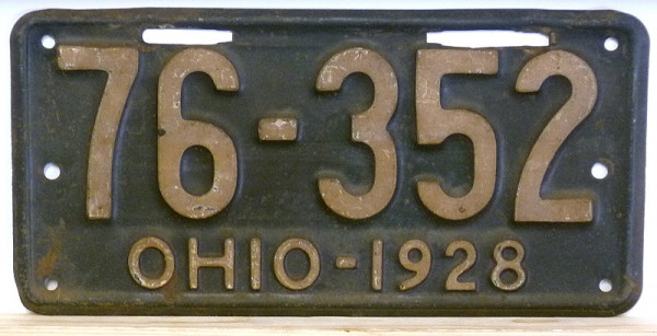 OHIO 1928 Oldtimer Nummernschild # 76352