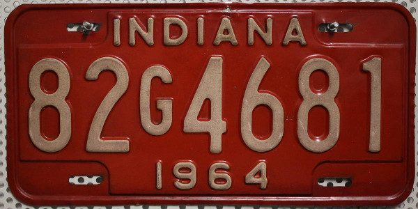 INDIANA 1964 Oldtimer Nummernschild # 82G4681