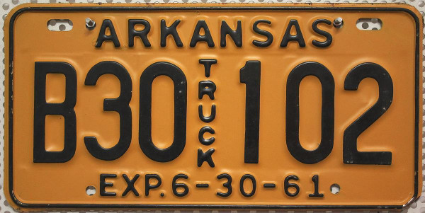 ARKANSAS 1961 Truck - Nummernschild # B30102