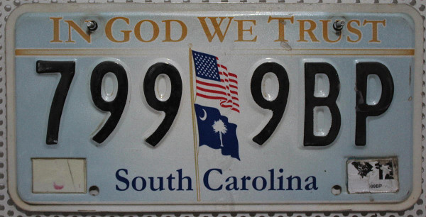 SOUTH CAROLINA In God We Trust - Nummernschild # 7999BP =