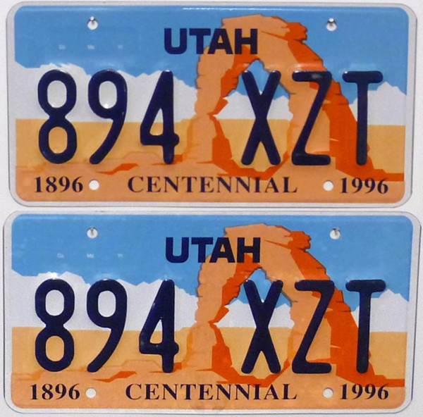 UTAH Schilder PAAR - Zwei USA Nummernschilder # 894XZT