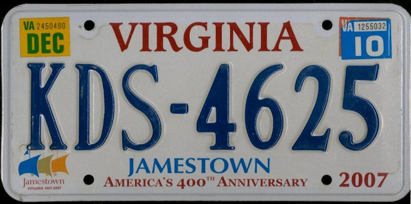 VIRGINIA Jamestown 1607 2007 - Nummernschild # KDS4625 =