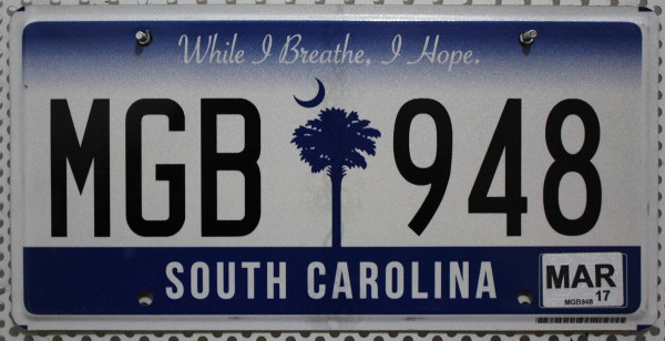 SOUTH CAROLINA - Nummernschild # MGB948 =