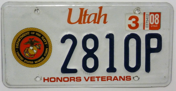 UTAH Navy Dept. / US Marine Corps - Nummernschild # 2810P =