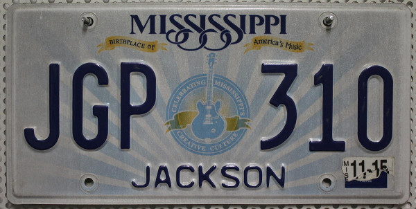 MISSISSIPPI Birthplace of America's Music - Nummernschild # JGP310 =