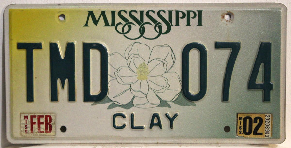 MISSISSIPPI Gelb / Grün Typ - Nummernschild # TMD074 =