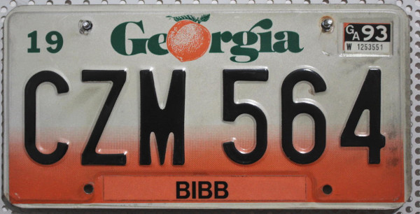 GEORGIA / peach letter O - Nummernschild # CZM564 =