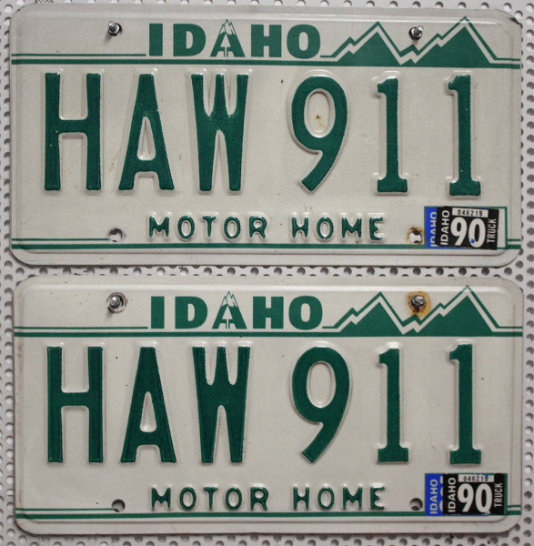IDAHO Schilder PAAR (Motor Home) - Zwei USA Nummernschilder # HAW911