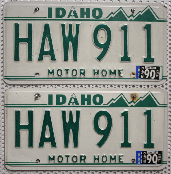 IDAHO Schilder PAAR (Motor Home) - Zwei USA Nummernschilder # HAW911
