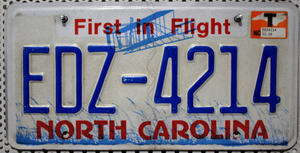NORTH CAROLINA First in Flight - Nummernschild # EDZ4214 =