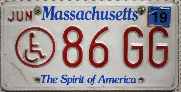 MASSACHUSETTS Handicapped Special - Nummernschild # 86GG =