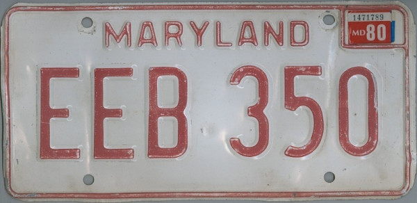 MARYLAND red embossed - Nummernschild # EEB350 =
