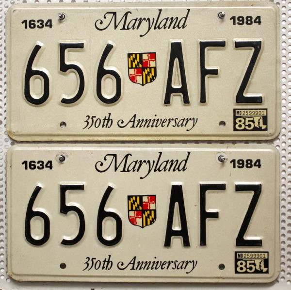 MARYLAND Schilder PAAR (350th Anniversary) - Zwei Nummernschilder im Set # 656AFZ