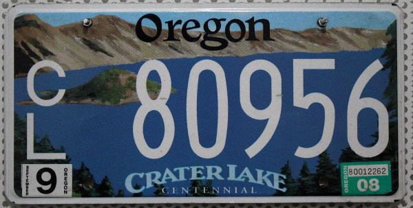 OREGON Crater Lake - Nummernschild # CL80956