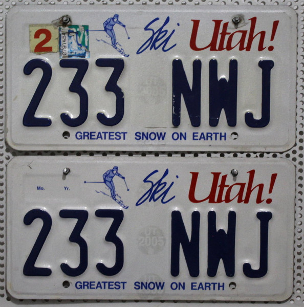 UTAH Schilder PAAR (ski) - Zwei USA Nummernschilder # 233NWJ