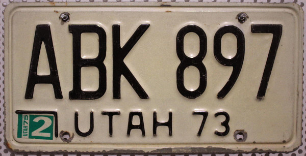 UTAH 1973 1975 Oldtimer-Nummernschild # ABK897 =