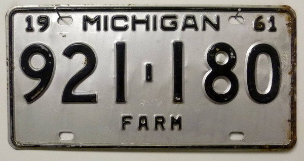 MICHIGAN 1961 Oldtimer Nummernschild # 921180 ...