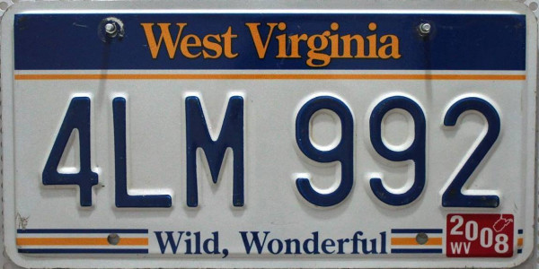 WEST VIRGINIA Wild, Wonderful - Nummernschild # 4LM992