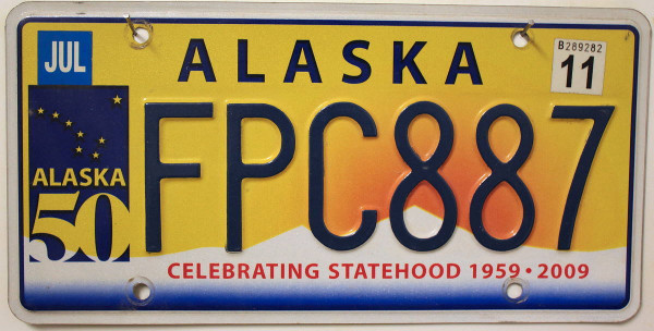 ALASKA Statehood 1959 ^ 2009 - Nummernschild # FPC887 =