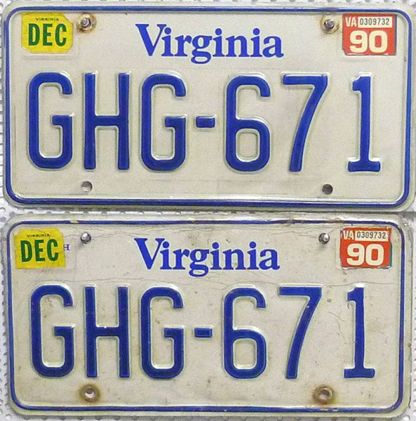 VIRGINIA Schilder PAAR - Zwei USA Nummernschilder # GHG671