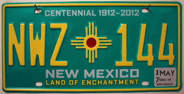 NEW MEXICO Centennial 1912_2012 - Nummernschild # NWZ144 =