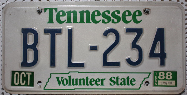 TENNESSEE Green/Blue Typ - Nummernschild # BTL234 =