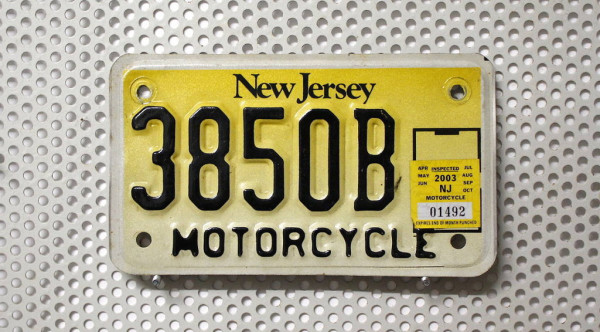 Motorradschild NEW JERSEY Nummernschild # 3850B =