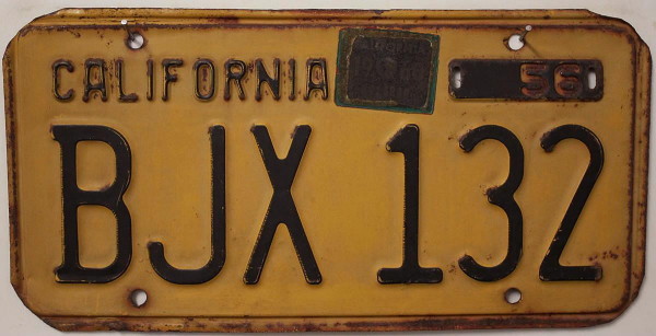 CALIFORNIA 1956 (1960) - Vintage Nummernschild # BJX132 =