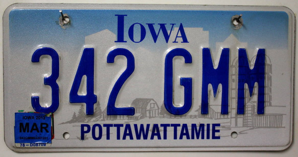 IOWA - Kfz Nummernschild # 342GMM =