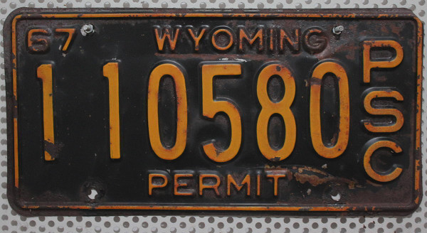 WYOMING Permit PSC 1967 - Nummernschild # 110580 ...