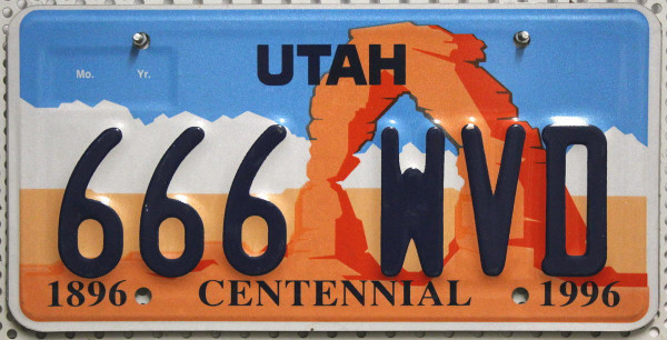 UTAH 1896 Centennial 1996 - Nummernschild # 666WVD ...