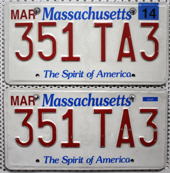 MASSACHUSETTS Schilder PAAR - Zwei USA Nummernschilder # 351TA3