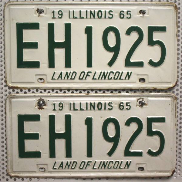 ILLINOIS 1965 Oldtimer Schilder PAAR - USA Nummernschilder # EH1925