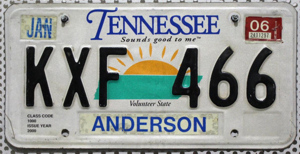 TENNESSEE Volunteer State - Nummernschild # Anderson County KXF466