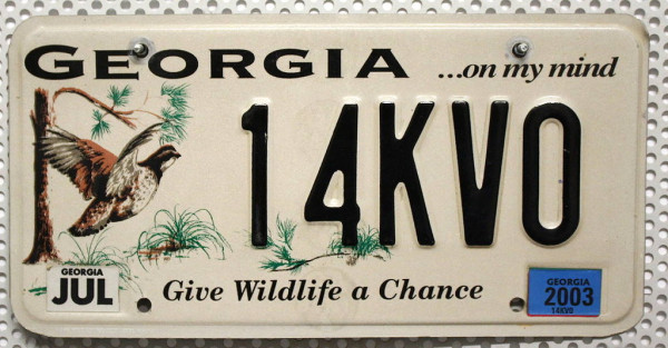 GEORGIA Wildlife - Nummernschild # 14KVO =