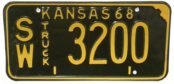 KANSAS 1968 Oldtimer Nummernschild # SW3200