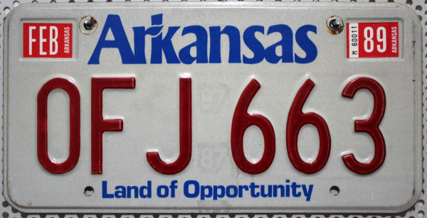 ARKANSAS Land of Opportunity - Nummernschild # OFJ663 =
