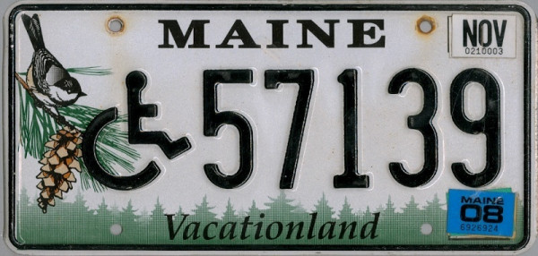 MAINE Handicapped Special - Nummernschild # 57139 =