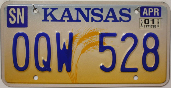 KANSAS 3 Ähren Motiv - Nummernschild # OQW528 =