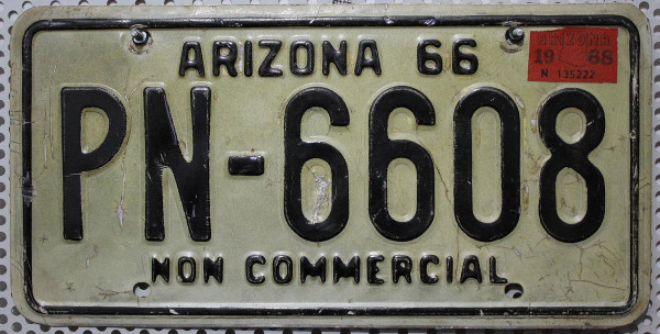 ARIZONA 1966 1968 Oldtimer-Nummernschild # PN6608 =